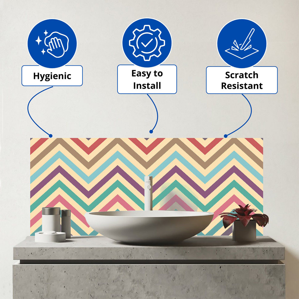 Warren Reed Designer Geometric Vintage Chevron Pattern Glass Bathroom Splashback 25 x 60cm Image 3