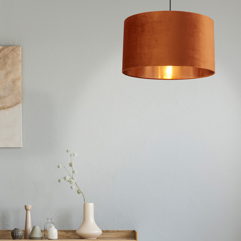 Lighting Collection Burnt Orange Copper Inner Velvet Drum Shade 50cm Image 2