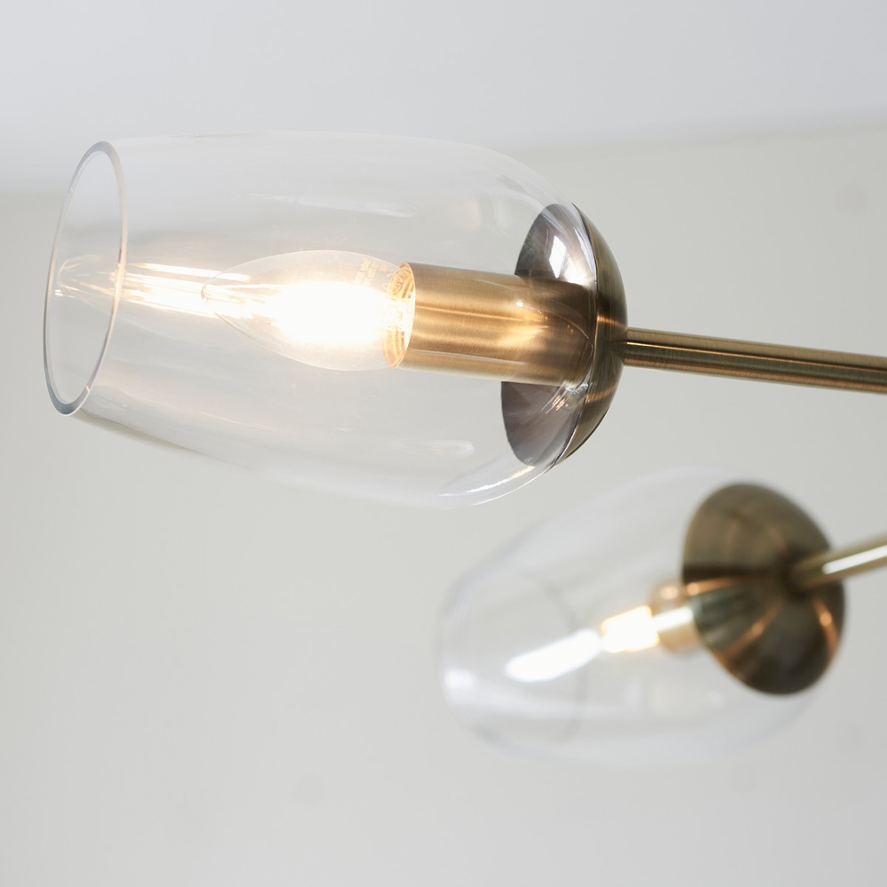 Merano Livorno Clear Glass Antique Brass Plate Multi Arm Pendant Ceiling Light Image 5