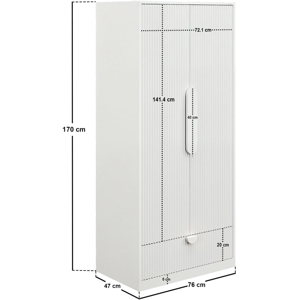Flair Calista 2 Door Single Drawer White Ribbed Wardrobe Image 7