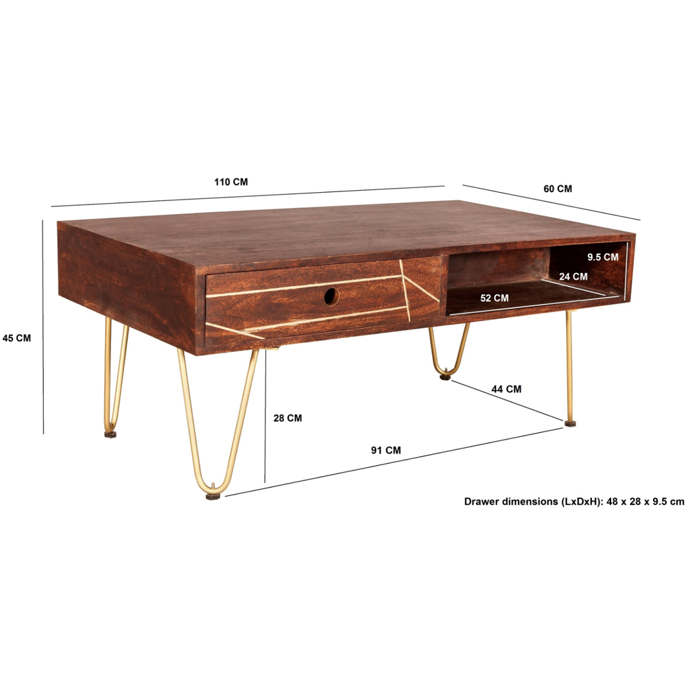 Brooklyn Ozella Single Drawer Single Shelf Dark Gold Coffee Table Image 9
