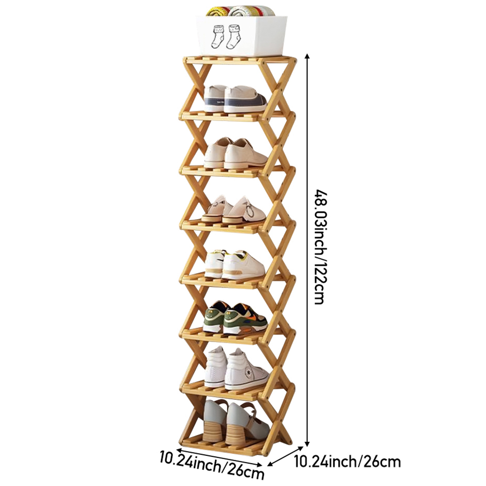 H&O Direct 7 Shelf Natural Open Slatted Folding Shoe Rack Image 4
