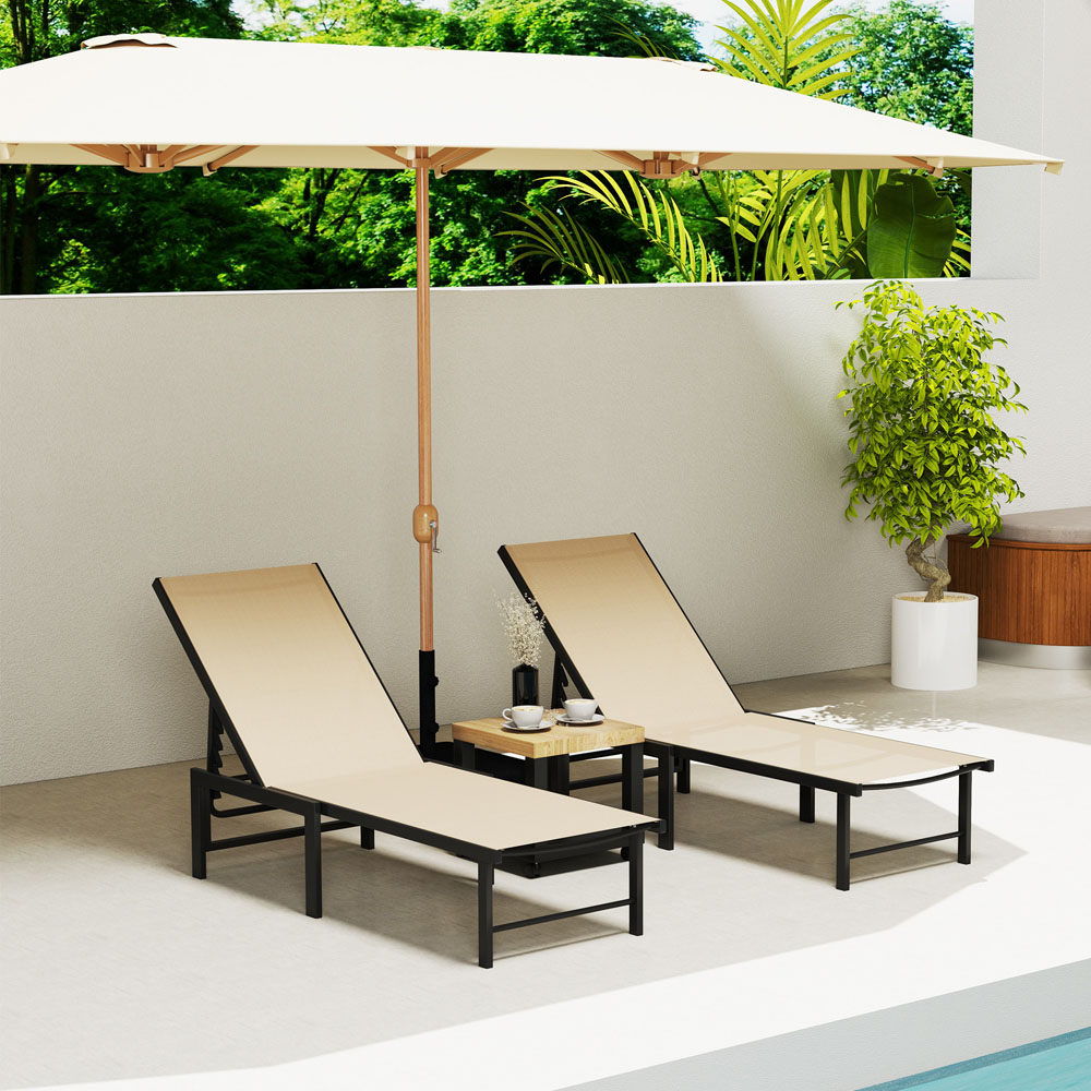 Outsunny Set of 2 Khaki 5 Level Adjustable Sun Lounger Image 4