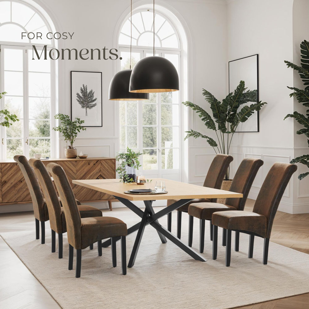 tectake Set of 2 Antique Brown Faux Leather High Backrest Dining Chair Image 8