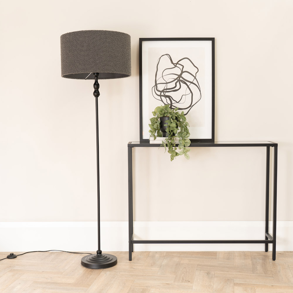 ValueLights Maggie Charcoal Boucle Shade Black Metal Candlestick Floor Lamp Image 3