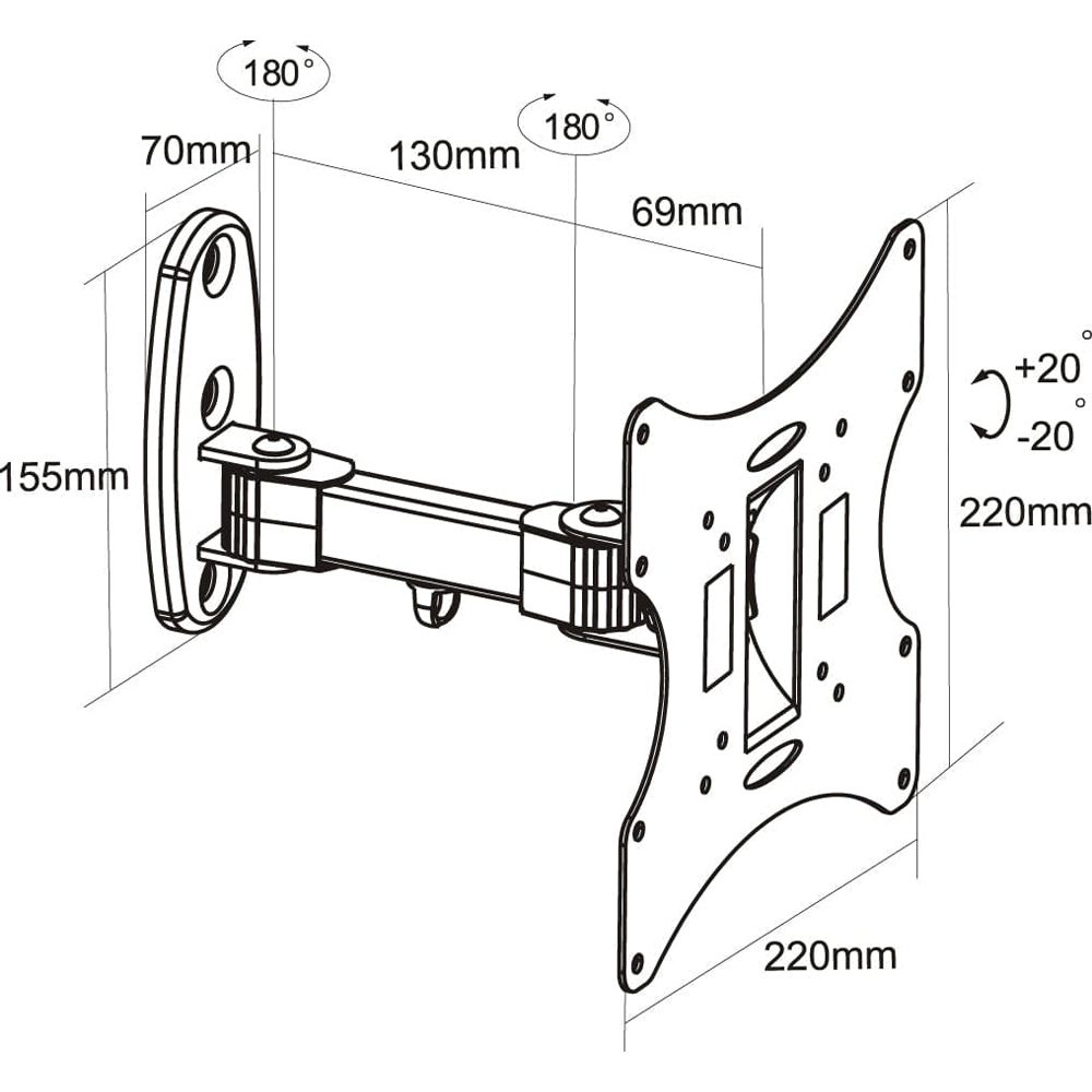 Properav Black Swing Arm TV Wall Bracket 23 to 46 inch Image 6