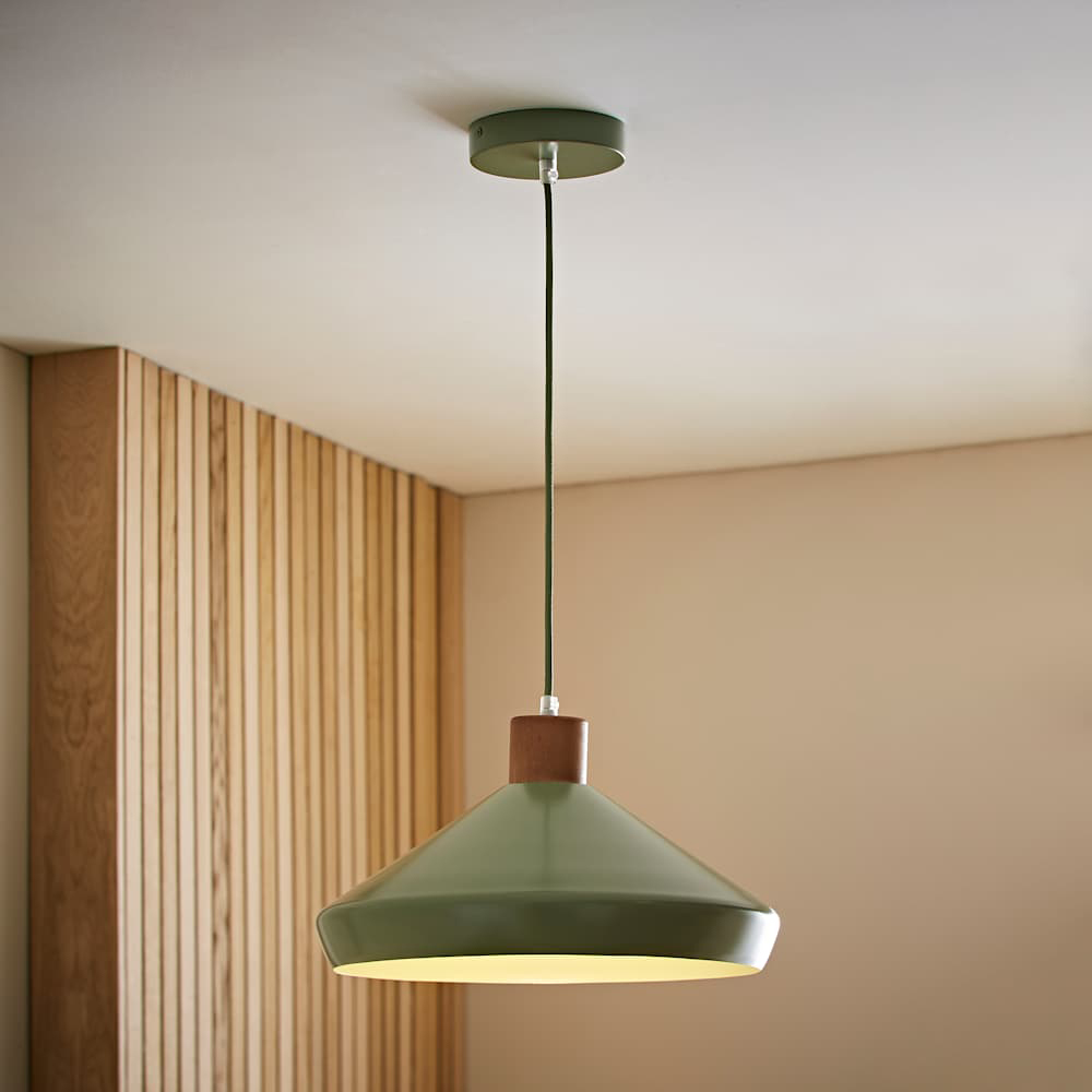 ValueLights Parker Green and Walnut Pendant Light and Bulb Image 6