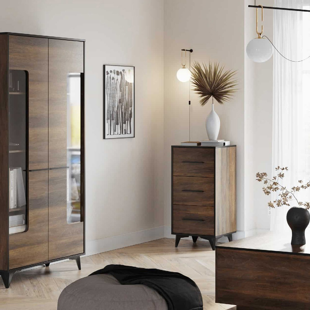 Impact Furniture Frida Dark Oak 3 Drawer Tall Narrow Chest of Drawers with Black Legs Image 3