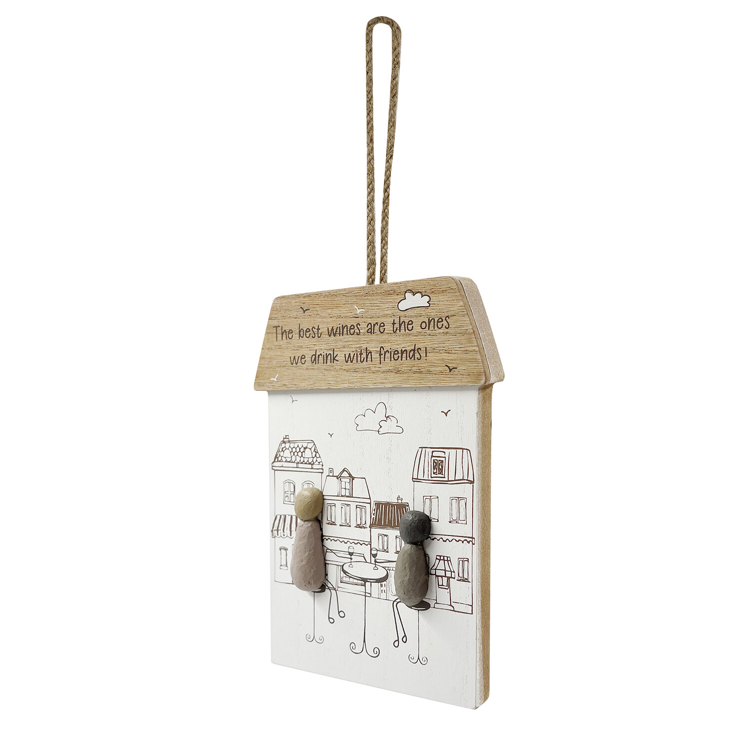 Wine with Friends Wood Effect Plaque - Brown and White Image 2