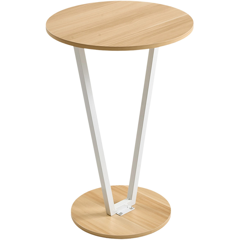 Living and Home Light Walnut Round Side Table with White Steel Frame Image 2