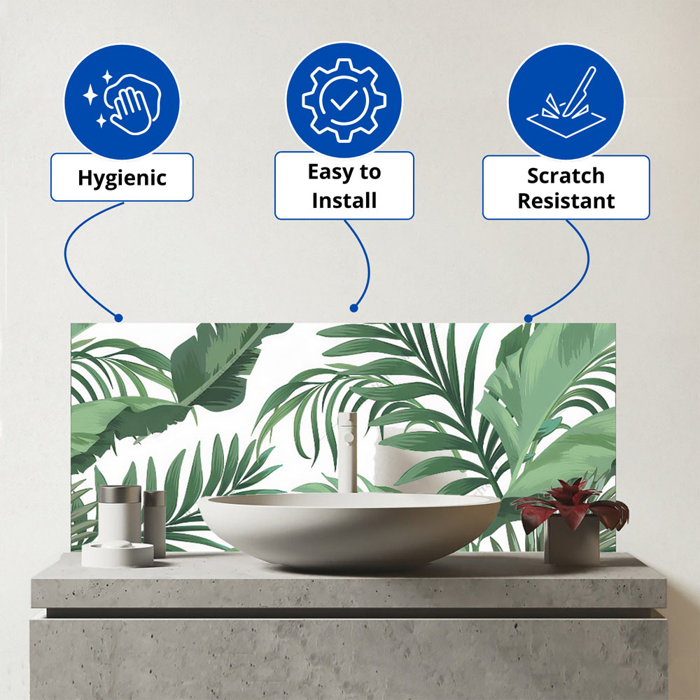 Warren Reed Designer Tropical Leaves Glass Bathroom Splashback 25 x 60cm Image 3