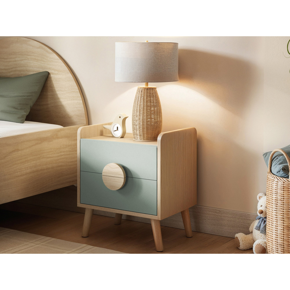 Flair Noah 2 Drawer Green and Oak Bedside Table Image 5
