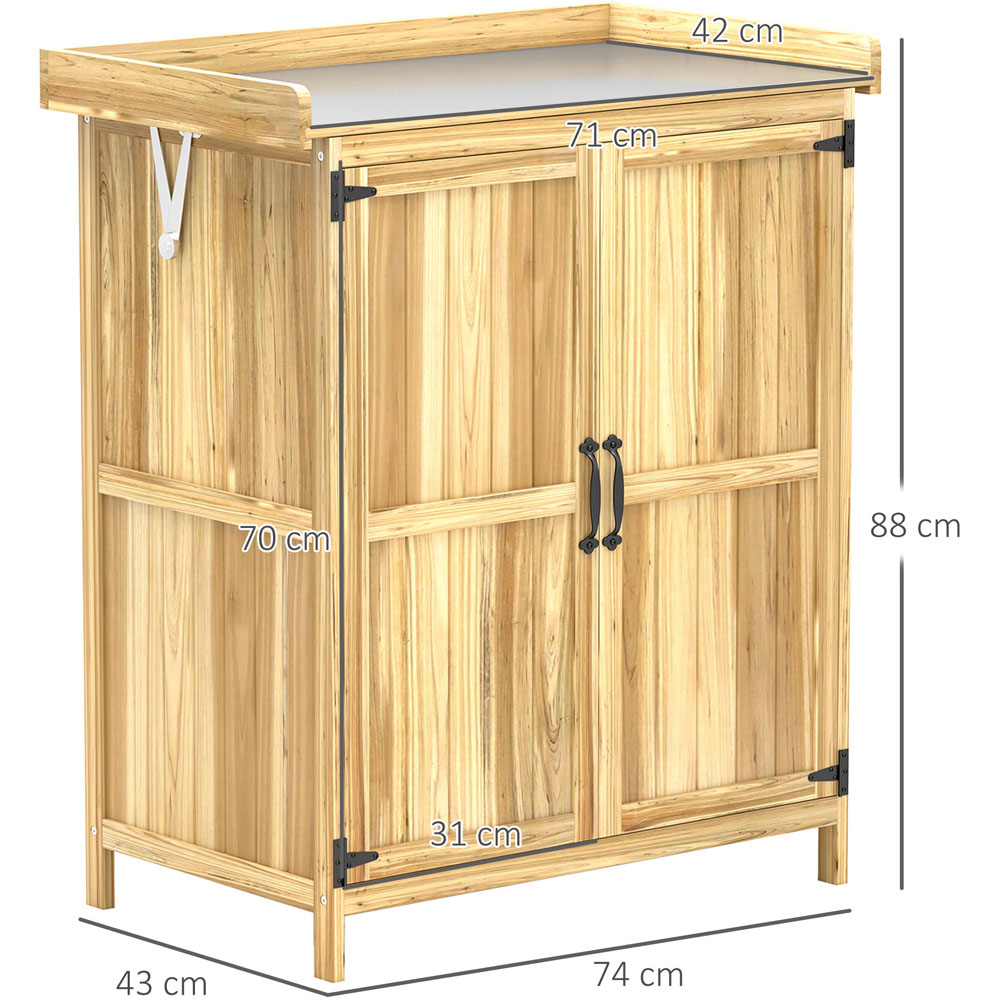 Outsunny 2.4 x 2.4ft Natural Wood Garden Storage Shed with Hinged Roof and Shelf Image 9