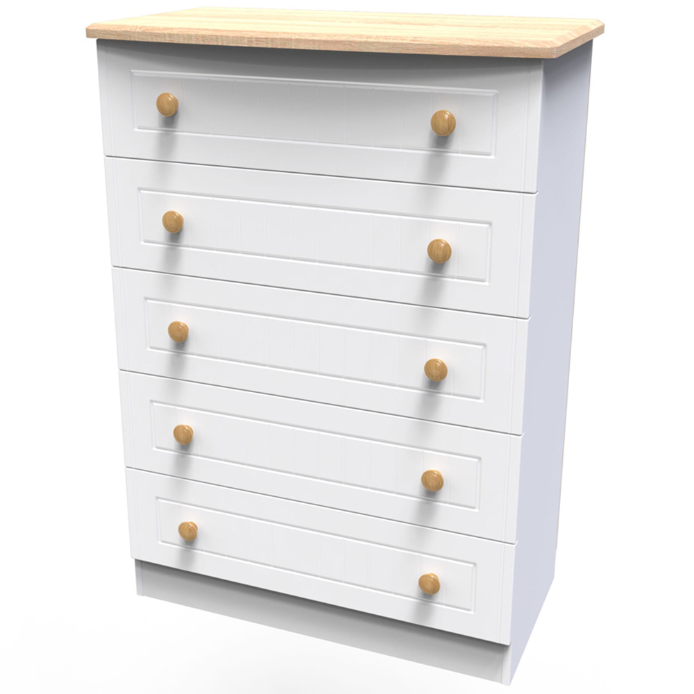 Crowndale Warwick 5 Drawer White Ash and Oak Chest of Drawers Image 4