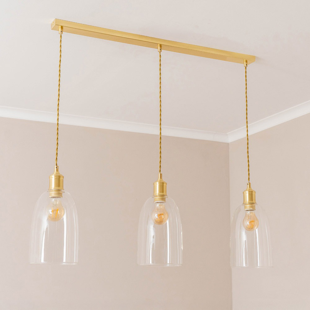ValueLights Kira Glass Dome 3 Drop Bar Brushed Gold Diner LED Ceiling Pendant Light Image 2