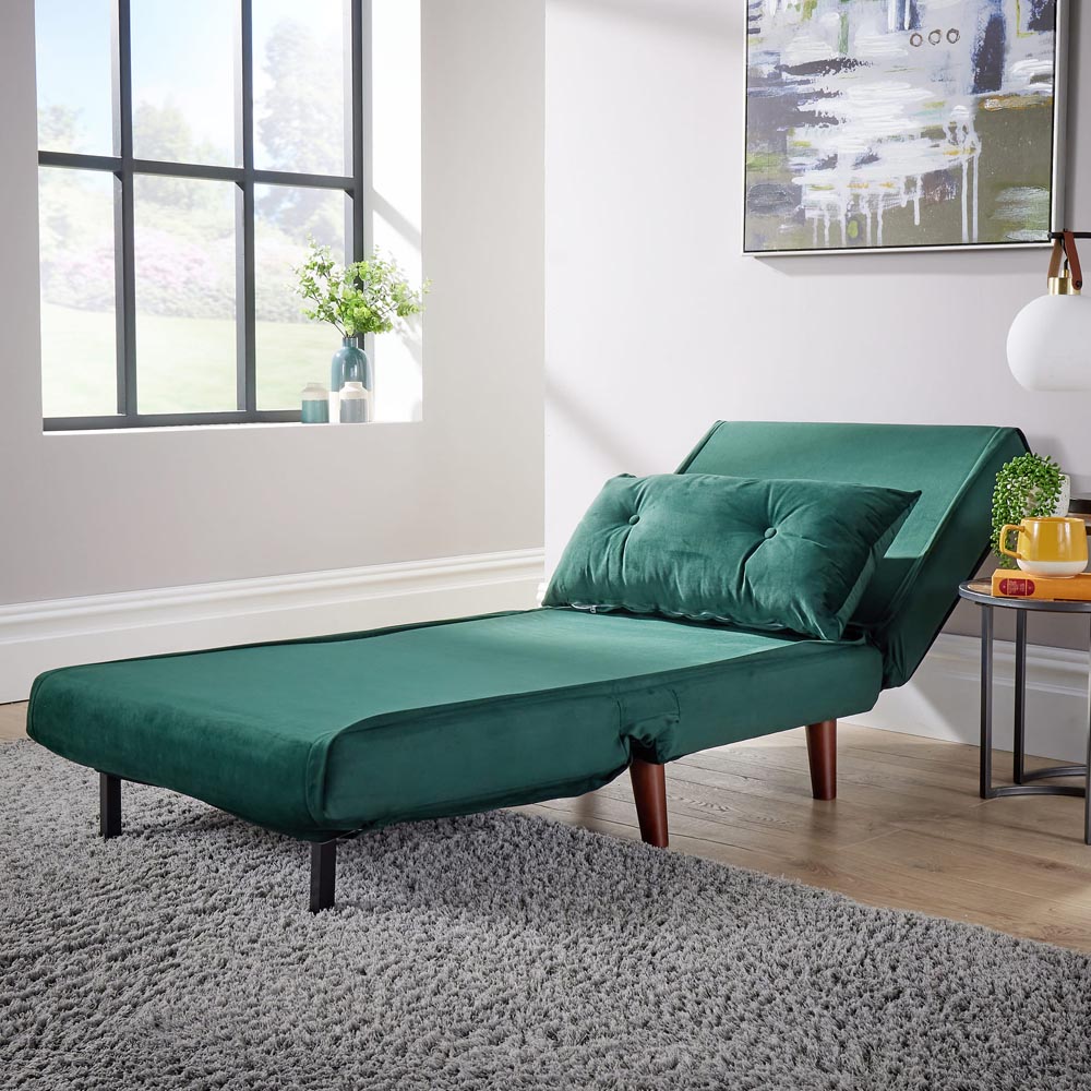 Home Source Morella Single Seater Green Velvet Folding Sofa Bed with Pillow Image 6