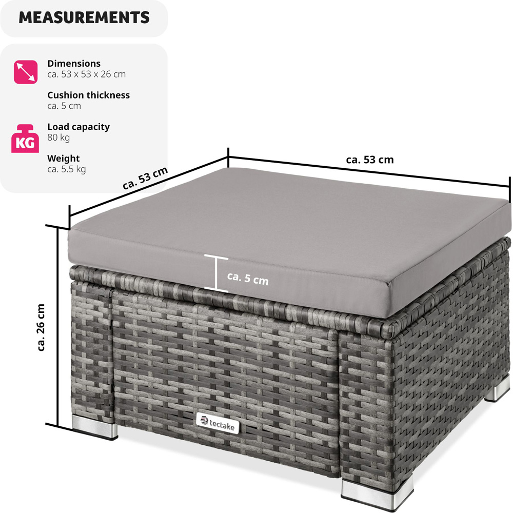 tectake Bitonto Grey Polyrattan Footstool Image 7