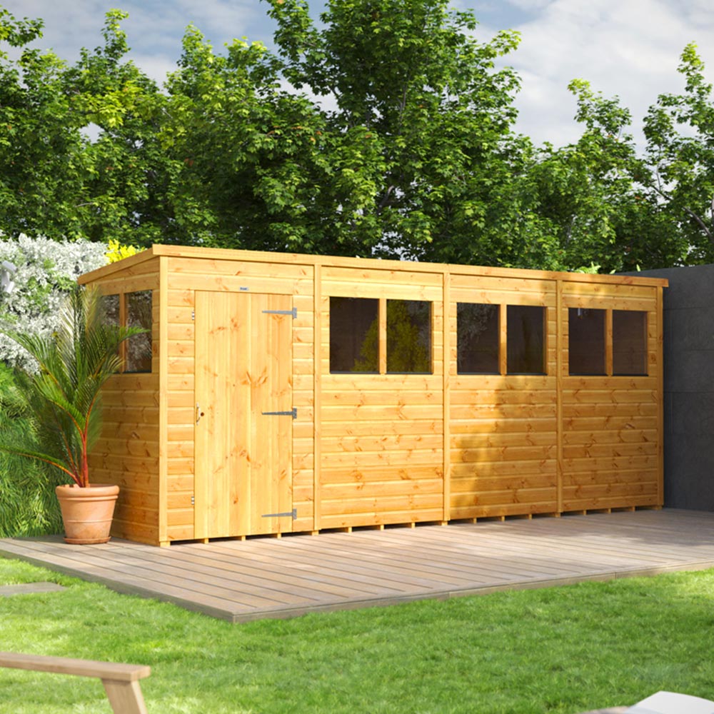 Power Sheds 16 x 4ft Pent Wooden Shed Image 2