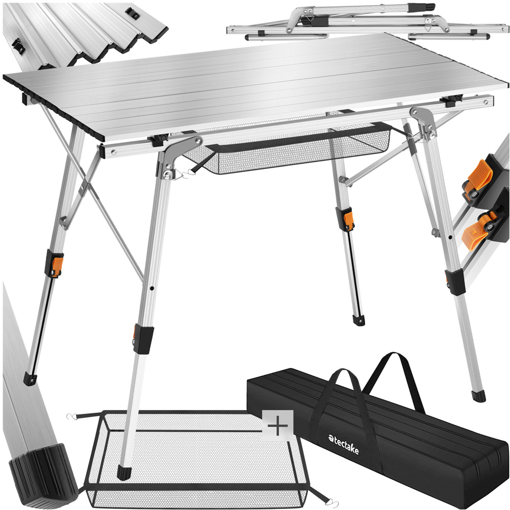 tectake Tina Silver Foldable and Height Adjustable Camping Table Image 2
