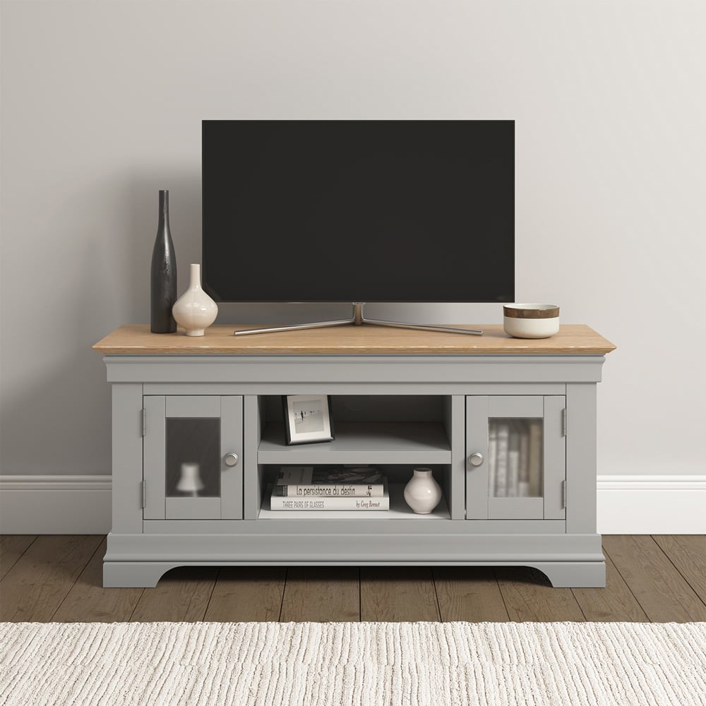 Seconique Bordeaux Pebble Grey and Oak Small TV Stand Image 8