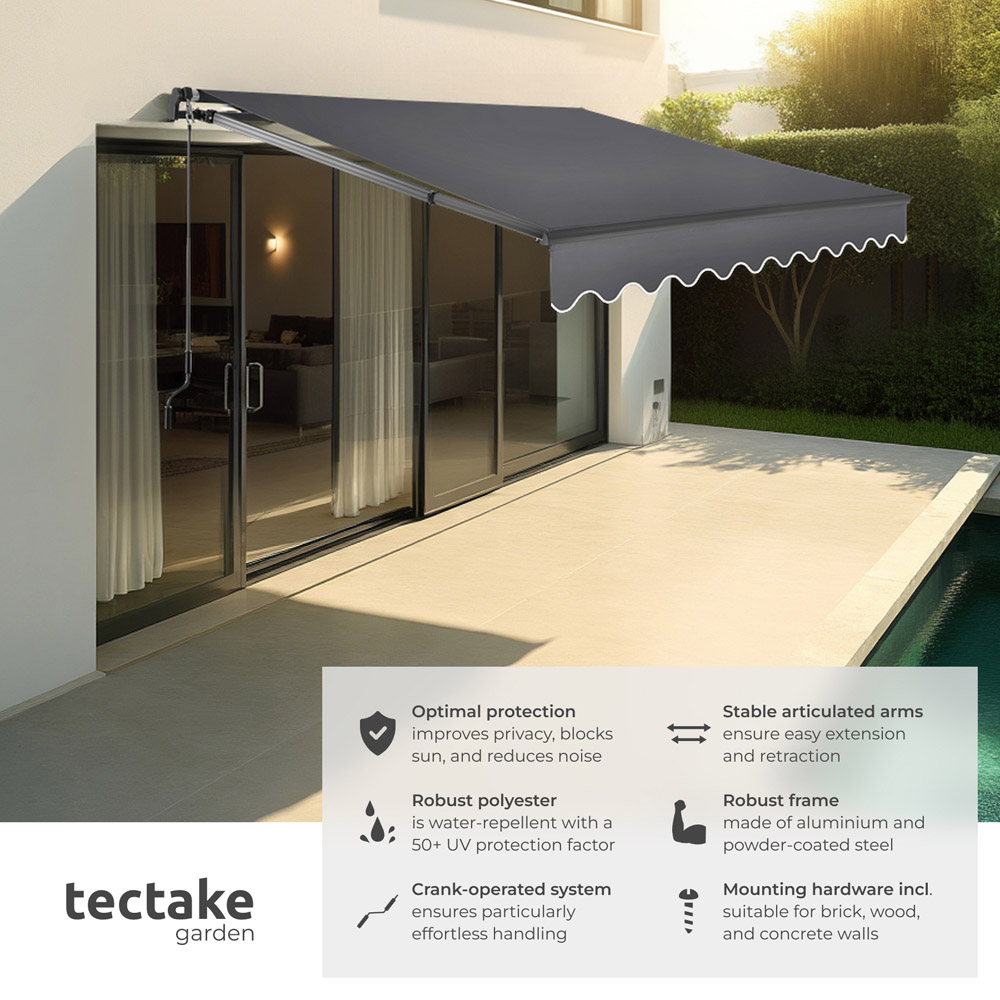 tectake Ornella Dark Grey Retractable Awning 250 x 200cm Image 3