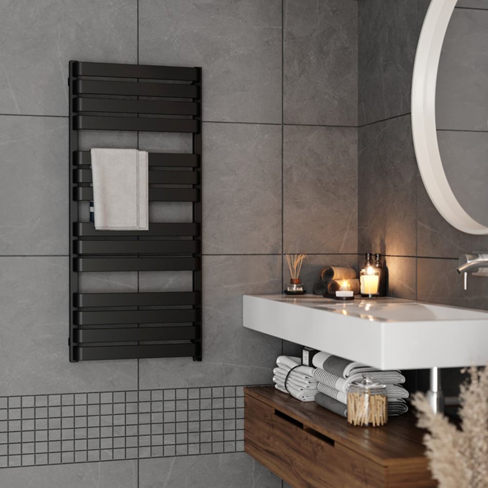 Terma Warp T One Soft Matt Black Electric Towel Rail 1110 x 500mm Image 2
