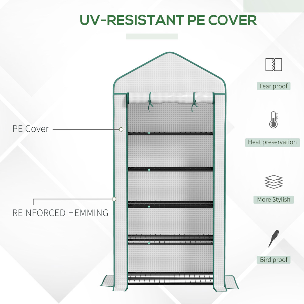 Outsunny White PE 3 x 1.6ft 5-Tier Widened Greenhouse Image 5
