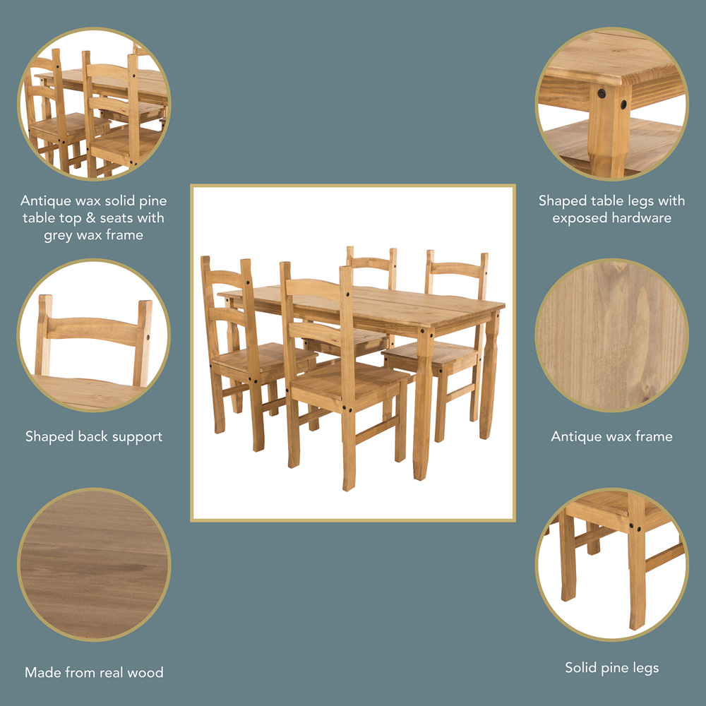 Core Products Corona 4 Seater Dining Set Antique Pine Image 3