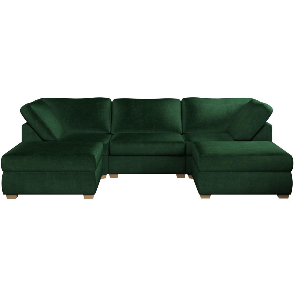 Nestle 5 Seater Forest Green Plush Velvet Fixed Back U-Shape Sofa Image 2