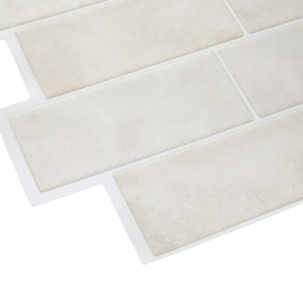 Living and Home Brick Effect Beige Rectangle Self Adhesive Wall Sticker 10 Pack Image 4