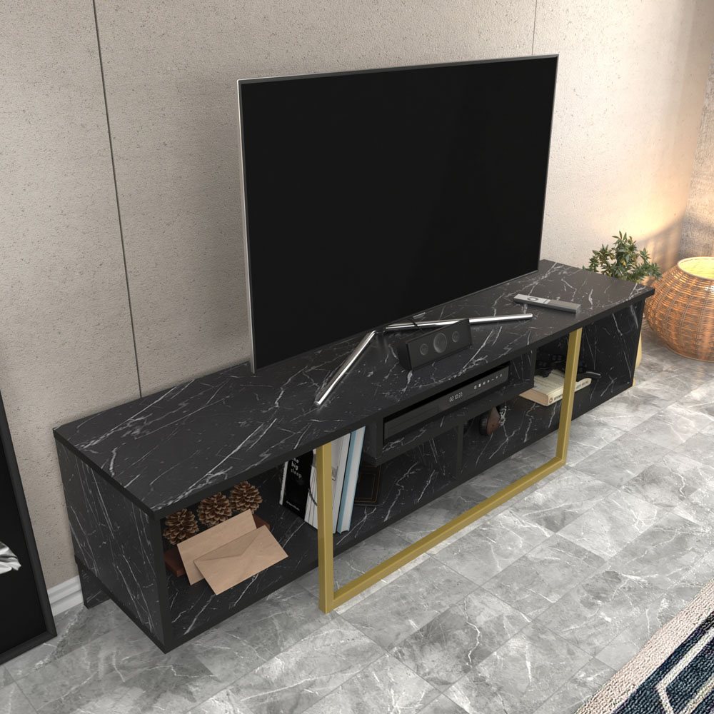 Decorotika Asal 3 Shelf Bendire and Gold Modern TV Unit Image 7