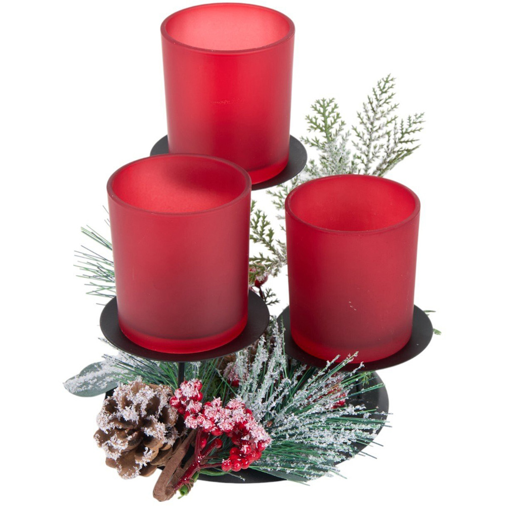 Red Berry Triple Candle Holder Set Red Image 4