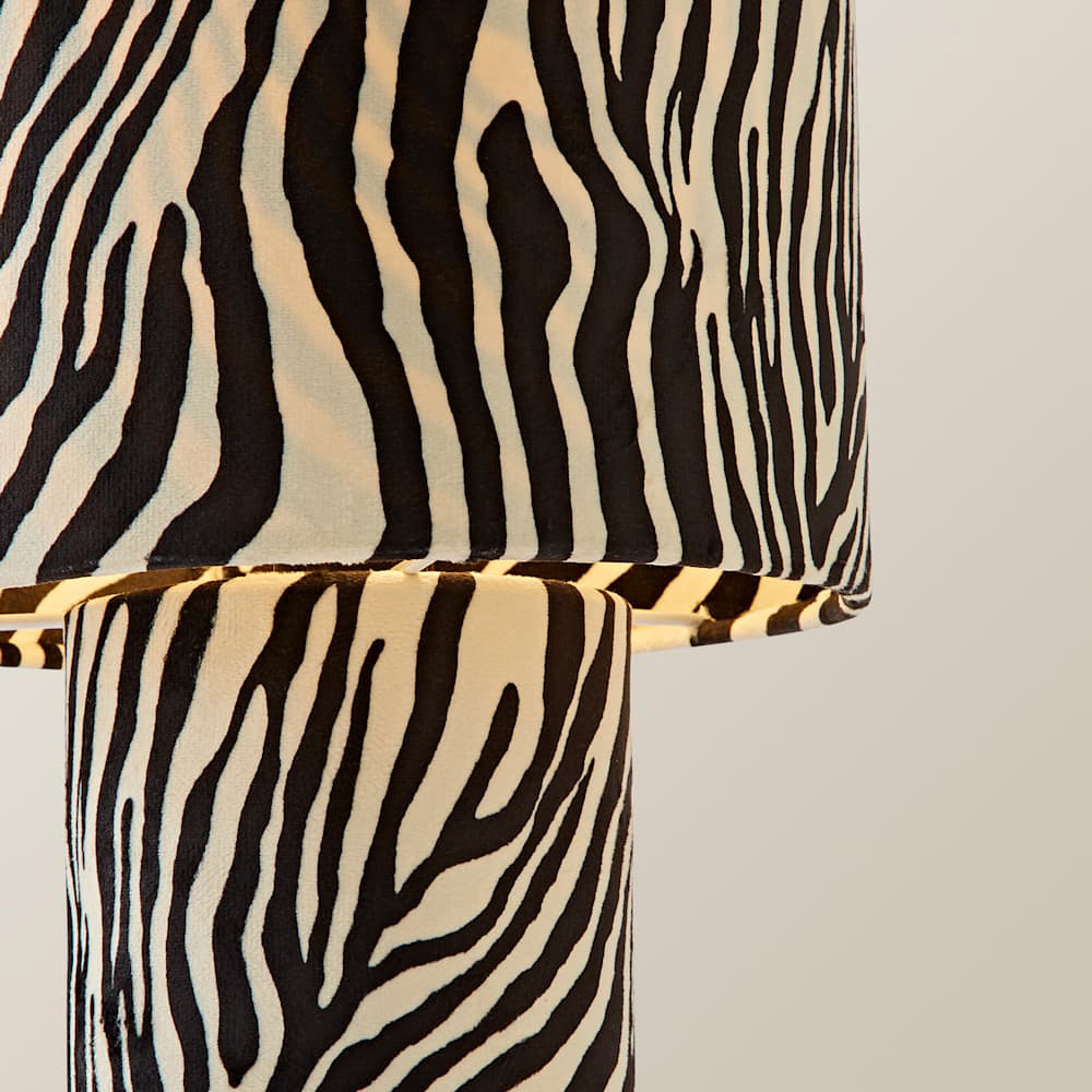 ValueLights Nessa Zebra Pattern Velvet Table Lamp and Bulb Image 4