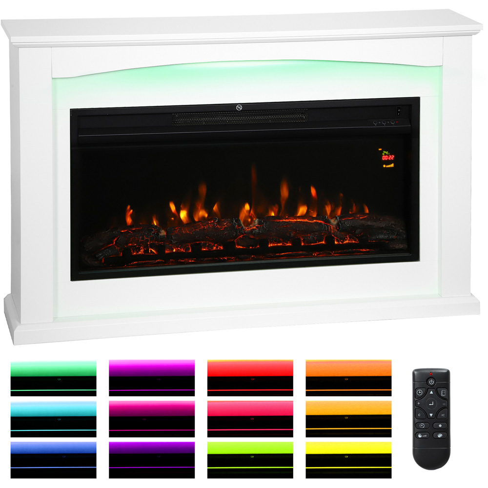 HOMCOM White Faux Flame Fireplace 2000W Image 3