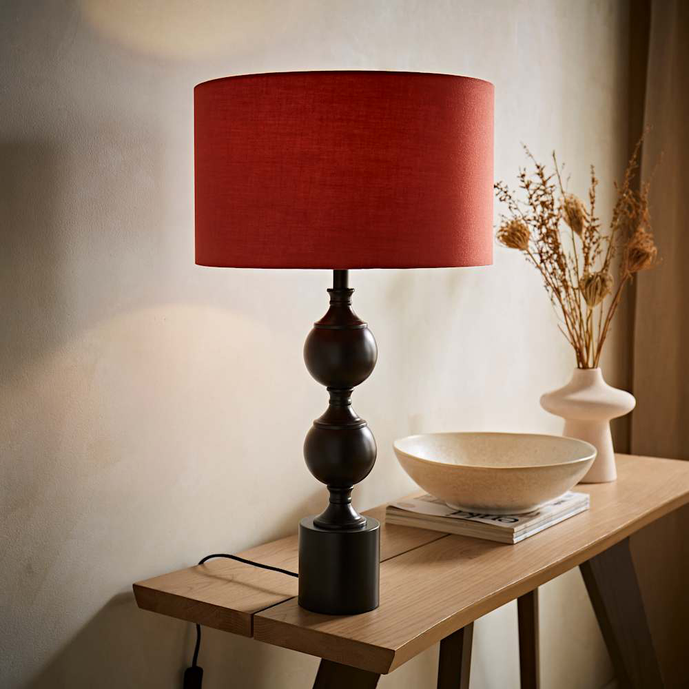 ValueLights Rust Drum Shade Declan Metal Candlestick LED Table Lamp with Bulb Image 3