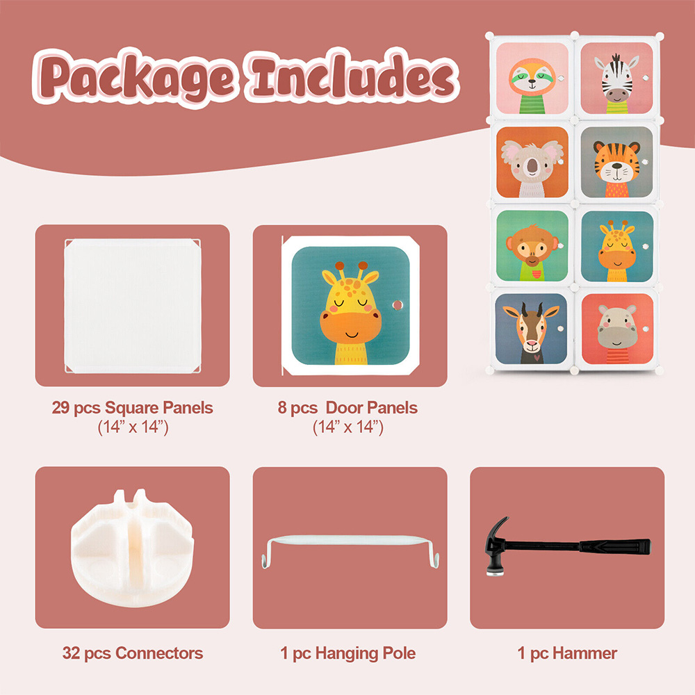 Costway 8 Cube Portable Kids Wardrobe with Hanging Section Image 7