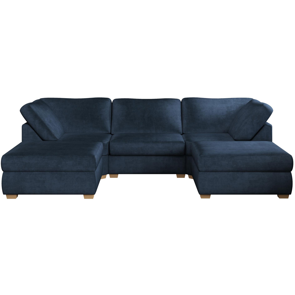 Nestle 5 Seater Royal Blue Plush Velvet Fixed Back U-Shape Sofa Image 2