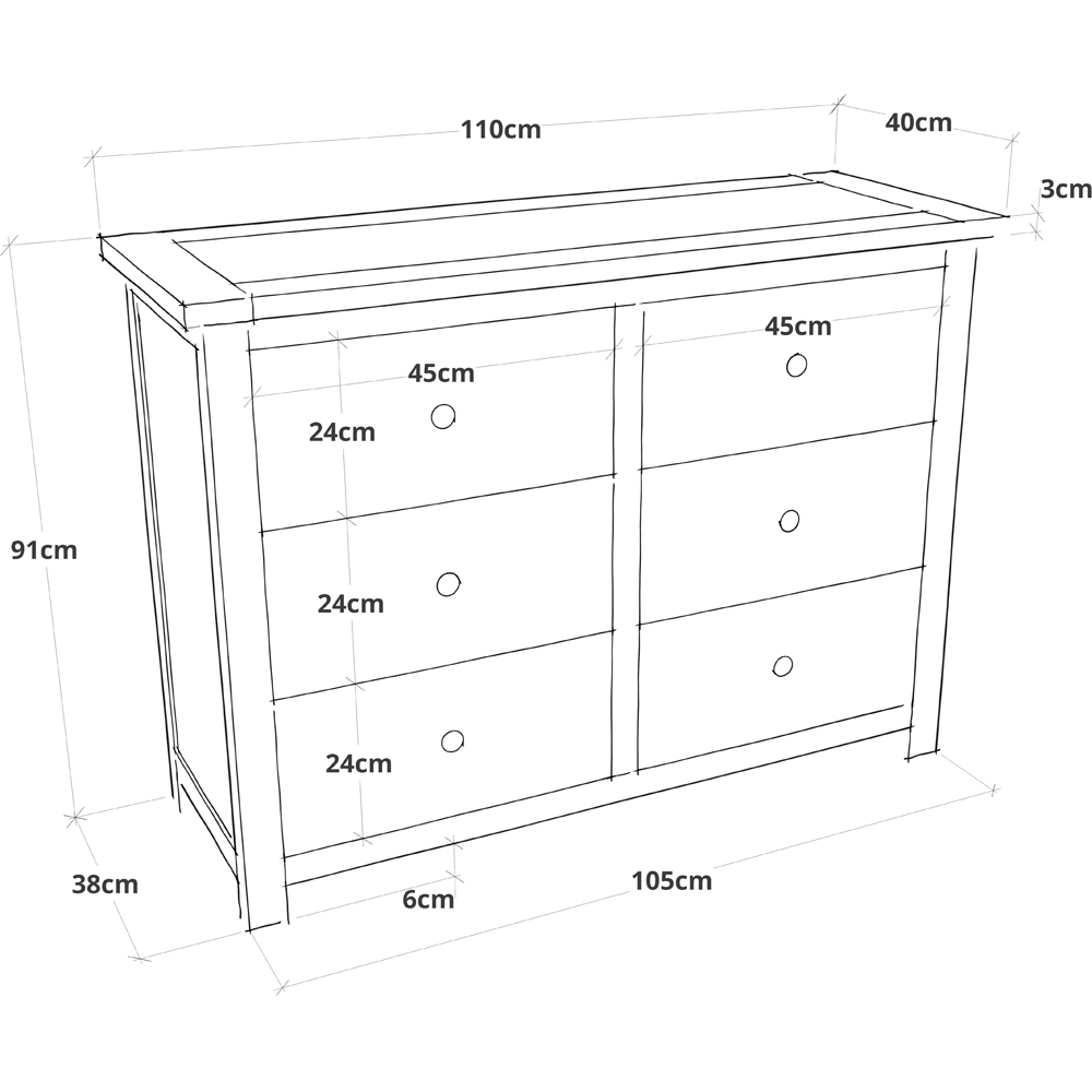 Cabinet Bits Maggiori 6 Drawer White Wood Knob Chest of Drawers Image 9
