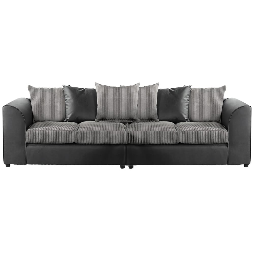 Luxor 4 Seater Black and Grey Jumbo Cord Scatter Back Sofa Image 2