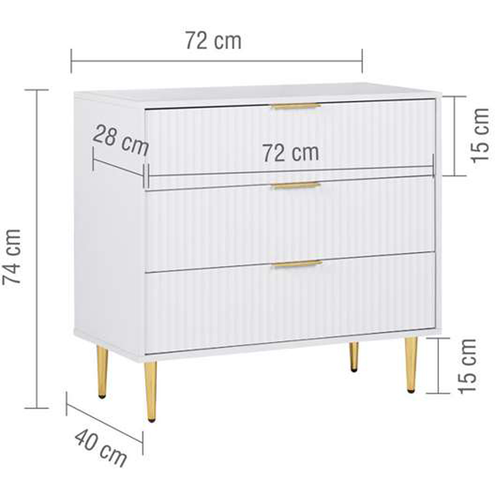 Birlea Zara 3 Drawer White Fluted Chest of Drawers Image 7