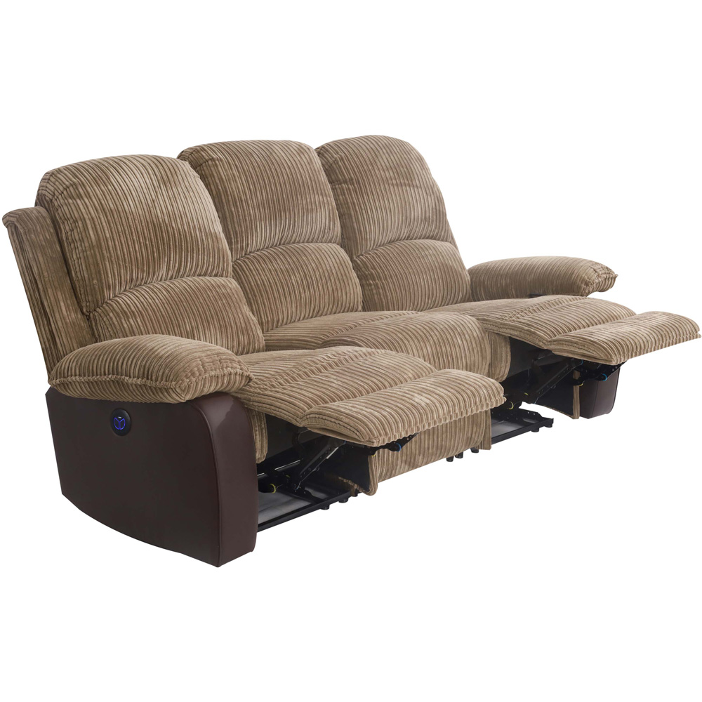 Comfy Living 5 Seater Brown Cord Fabric Electric Recliner Sofa Set Image 2