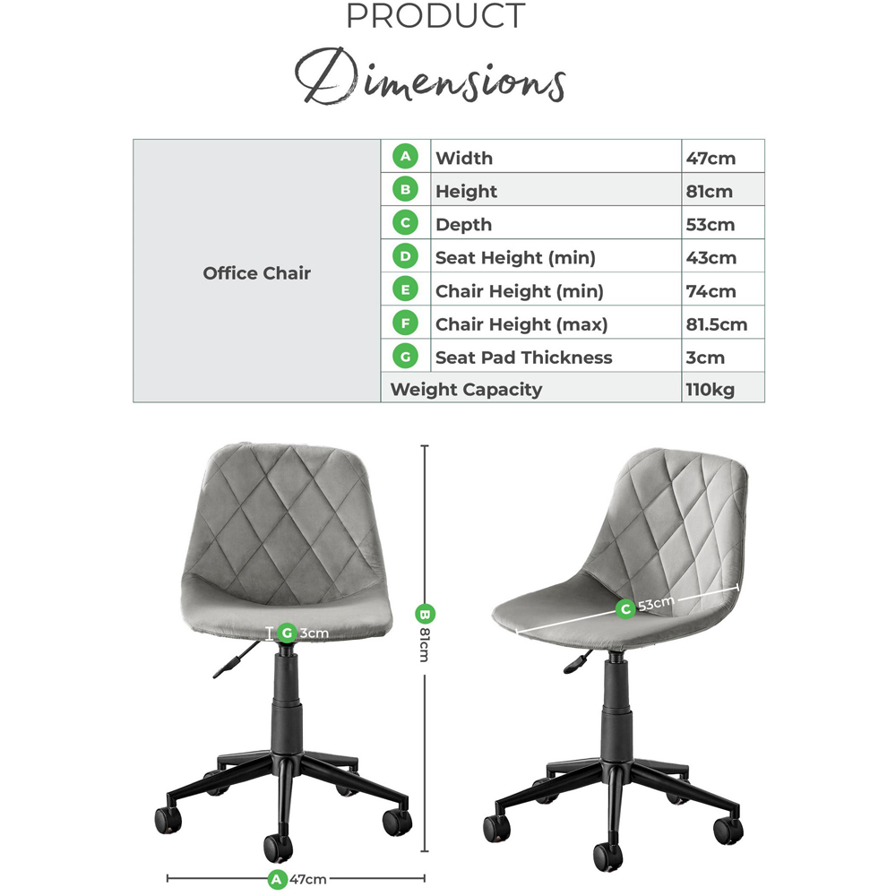 Furniturebox Theresa Grey Velvet Office Chair Image 8