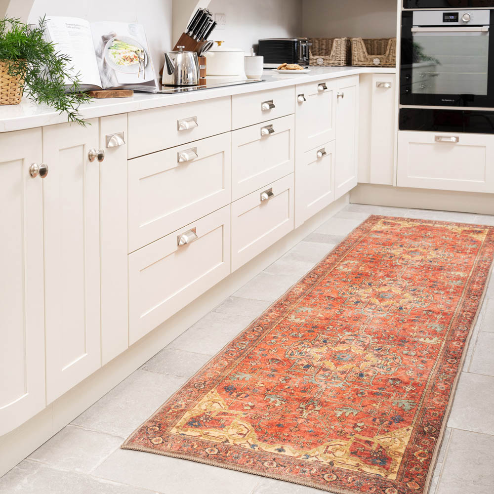 Kukoon Gold Coral Distressed Persian Inspired Rug 80 x 300cm Image 3