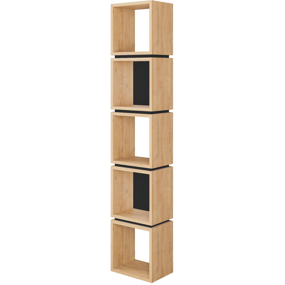 Decortie Multipurpose 5 Shelf Sapphire Oak Silky Black Bookcase Image 2