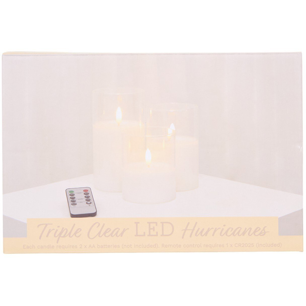 Set of 3 Clear LED Hurricane Candles - White Image 2