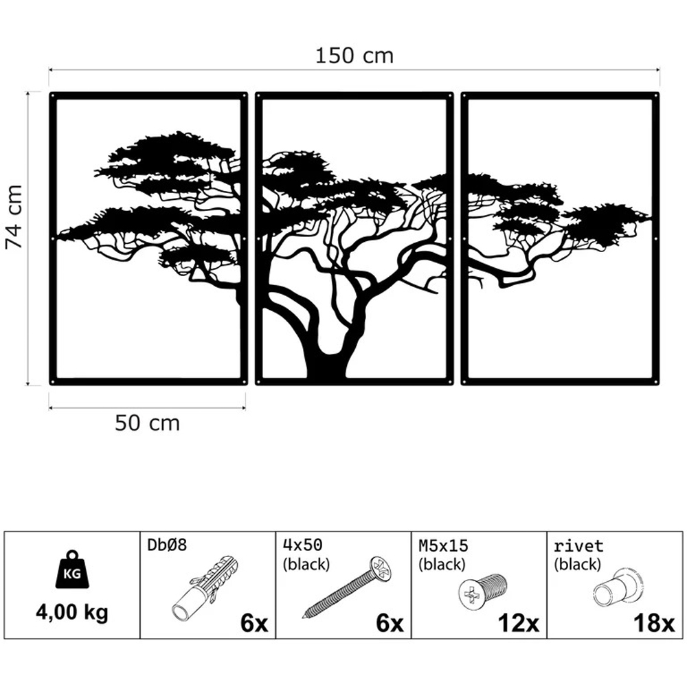Decortie 3 Piece African Tree Silhouette Metal Wall Decor Set Image 5