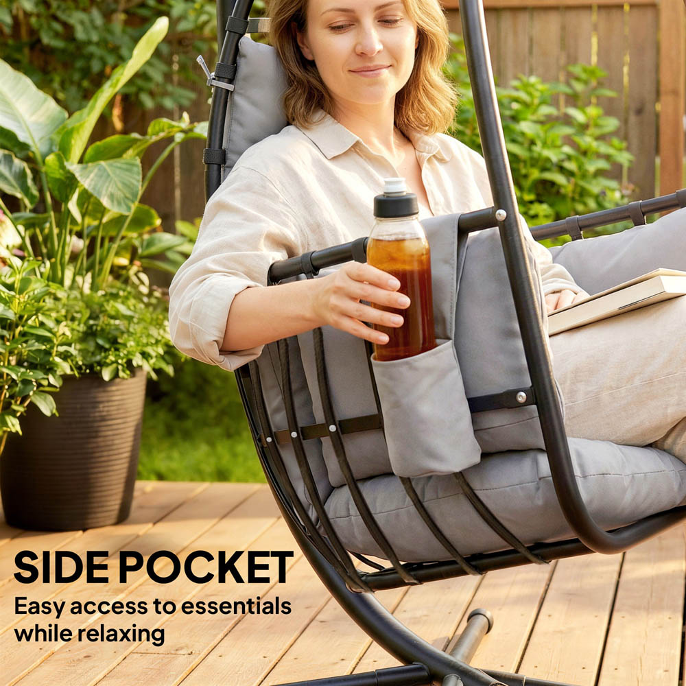 Outsunny Dark Grey Hanging Hammock Egg Chair with Stand Image 8