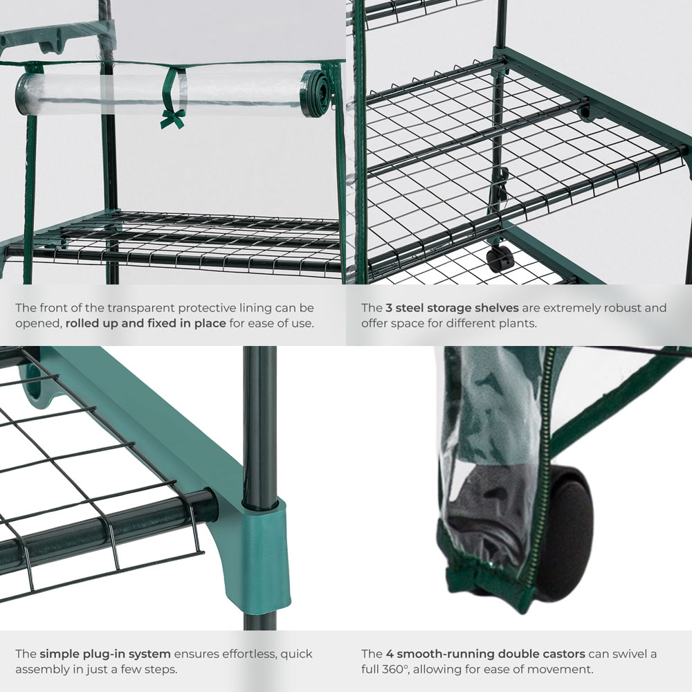 tectake 3 Shelf 1.6 x 2.2ft Greenhouse with Tarpaulin Cover and Wheels Image 4