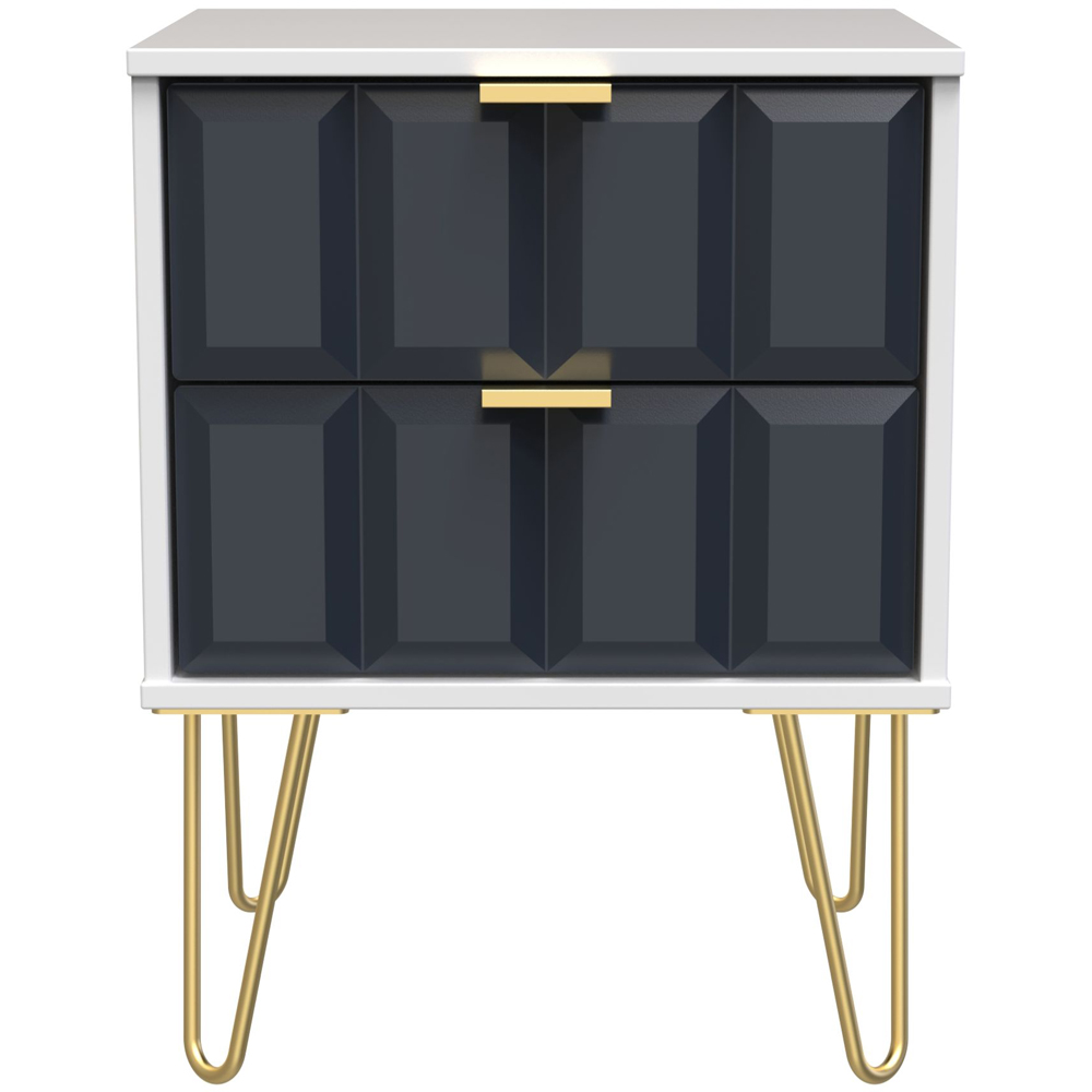 Crowndale Cube 2 Drawer Matt Indigo and White Bedside Table Ready Assembled Image 3