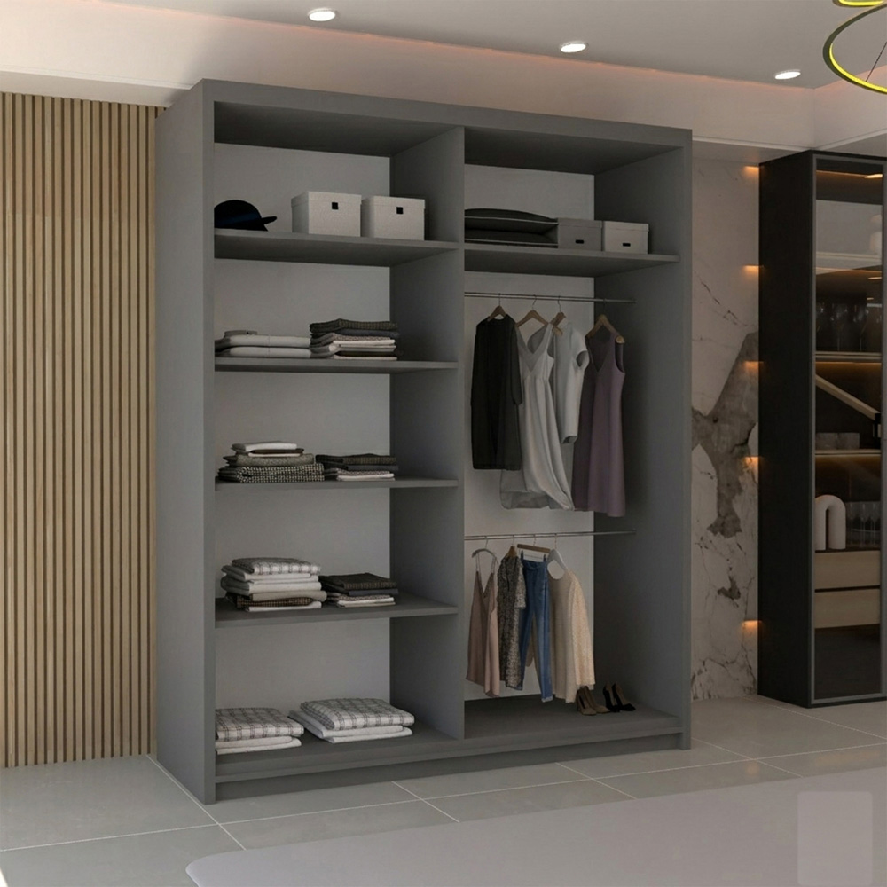 M N Furniture Modern Gala 2 Door Grey Mirrored Sliding Wardrobe 150cm Image 3
